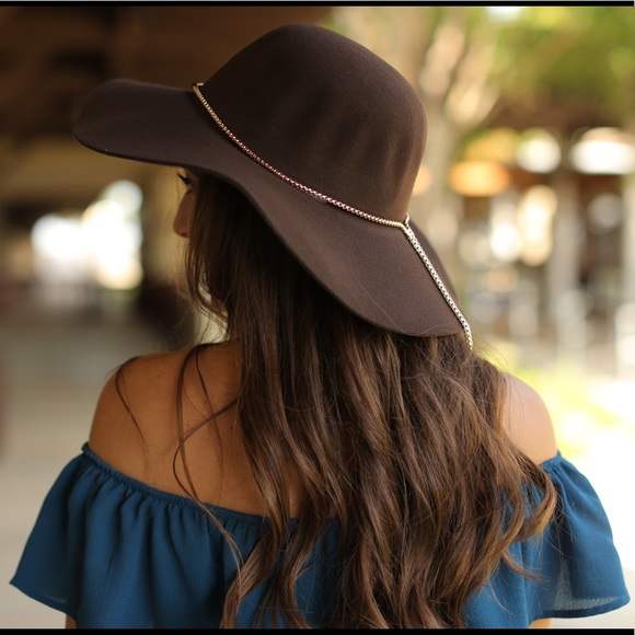 Brown Chain Detail Felt Fall Hat - Picture 2 of 5